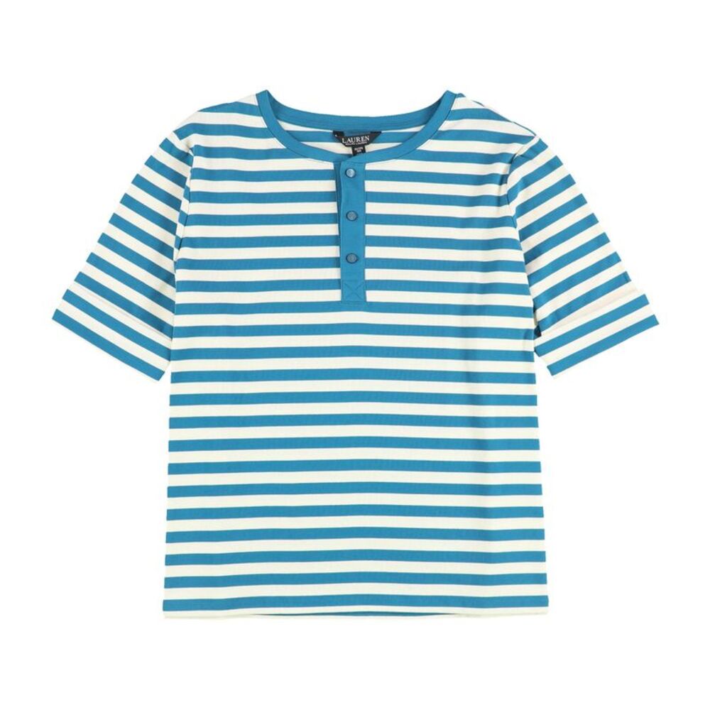 Ralph Lauren Womens Striped Henley Shirt, Blue, Plus Size, 1X, DM